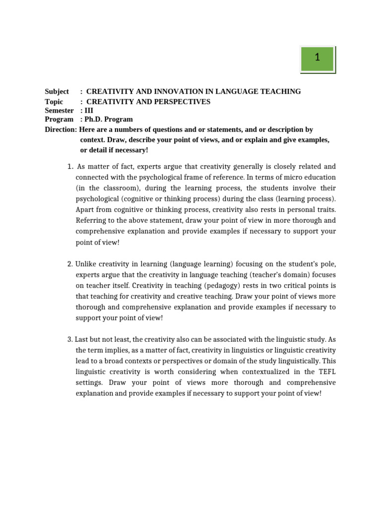 Creativity in Language Teaching Strategies | PDF