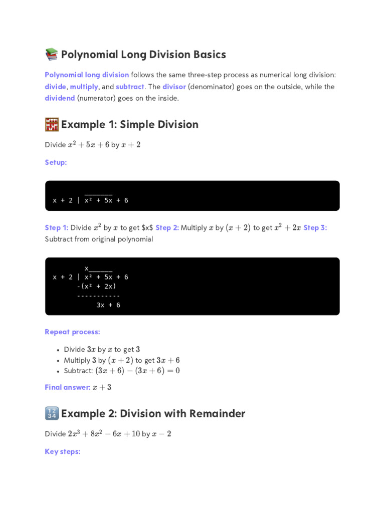 Long Division With Polynomials The Easy Way Pdf Division