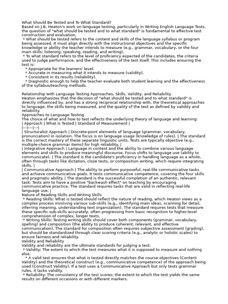 Language Testing Standards Explained | PDF | Validity (Statistics ...
