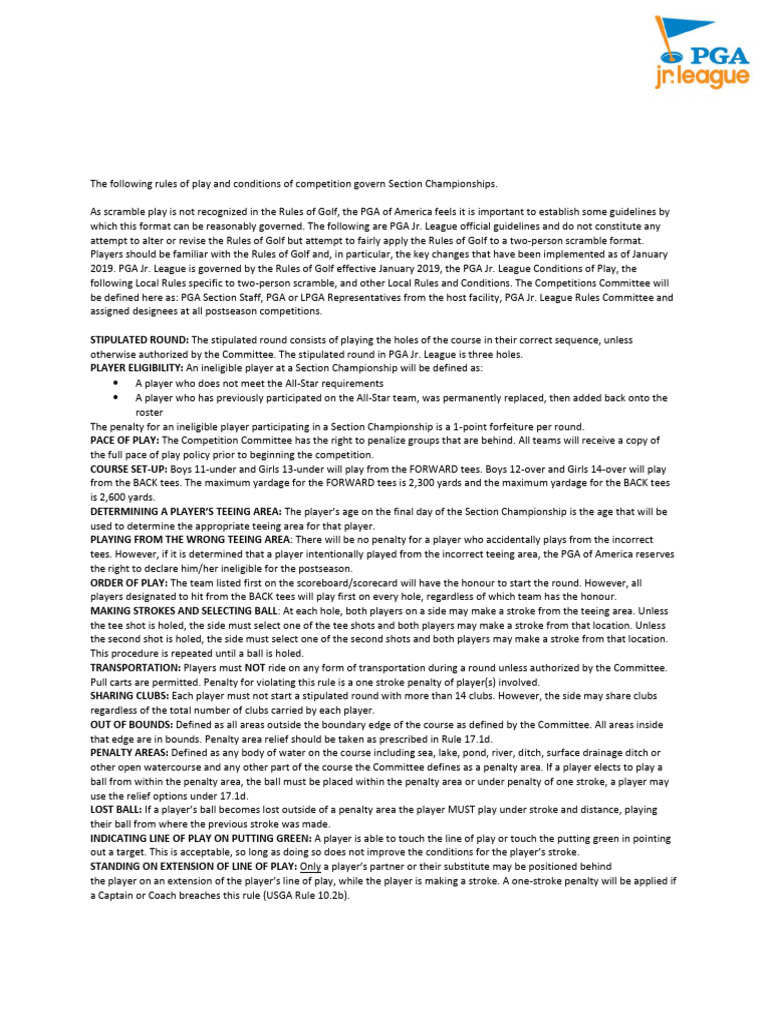 PGA Jr. League Section Championship Rules | PDF | Golf Course | Sports