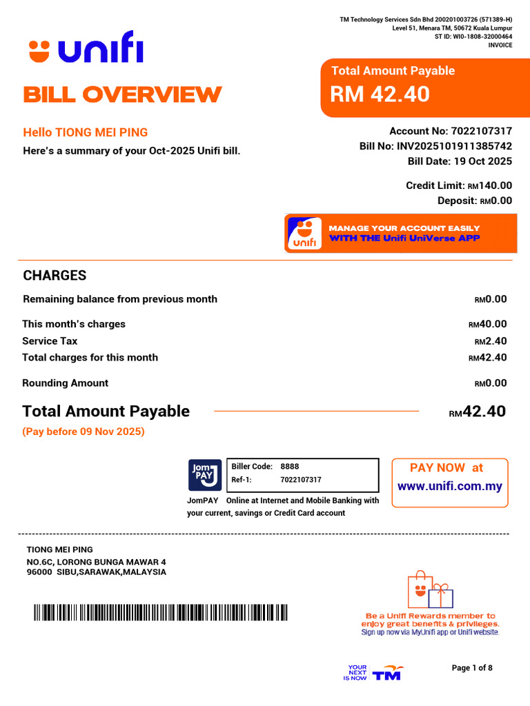 Bill Overview: Total Amount Payable 42.40 | PDF | Payments