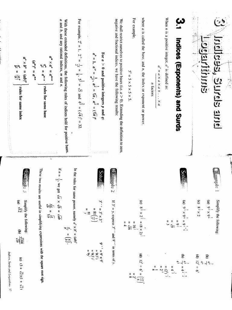 Add Math Indices Surds Logarithm Singapore | PDF
