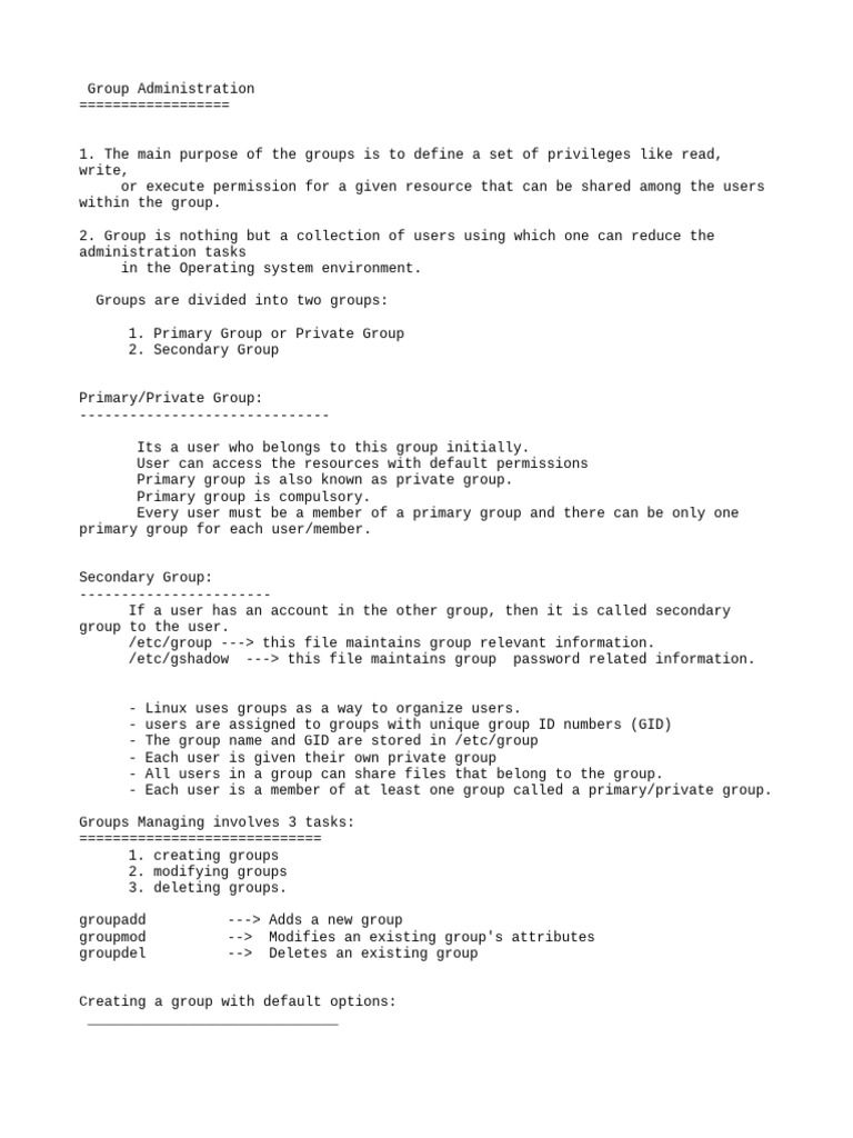 Linux Group Administration Guide | PDF | User (Computing) | Operating ...