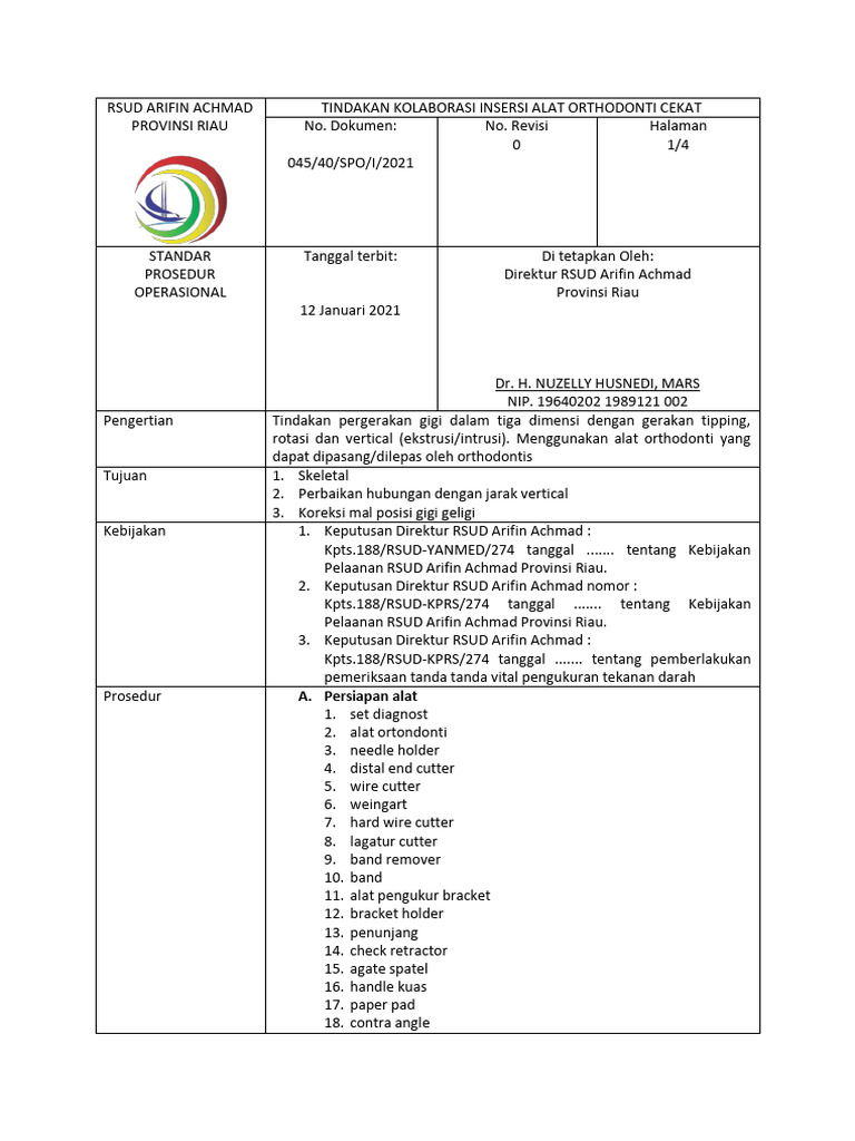 Prosedur Insersi Alat Ortodonti Cekat | PDF