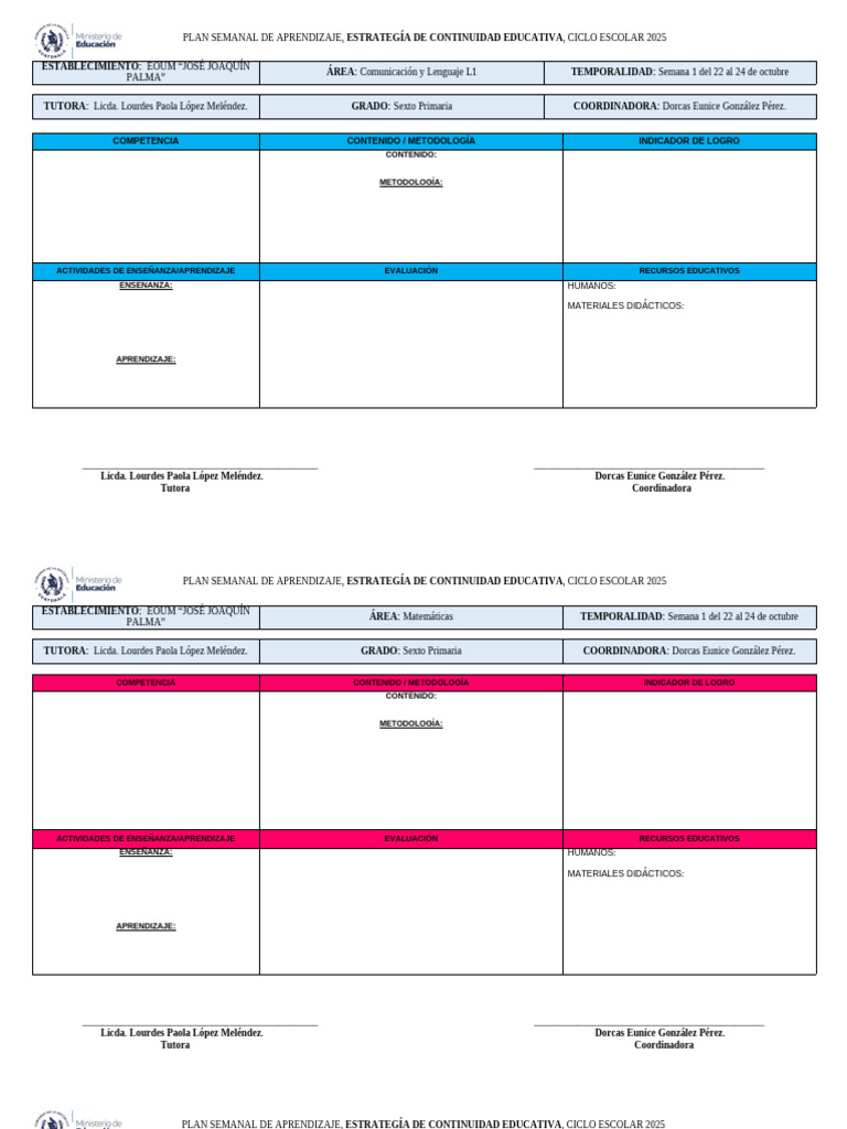Plan Semanal de Aprendizaje 2025 | PDF | Enseñando | Aprendizaje
