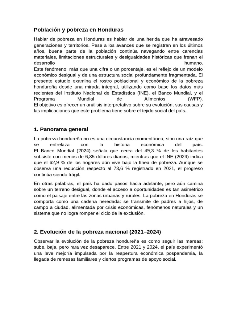 Pobreza y Población en Honduras 2024 | PDF | Pobreza | Pobreza e indigencia