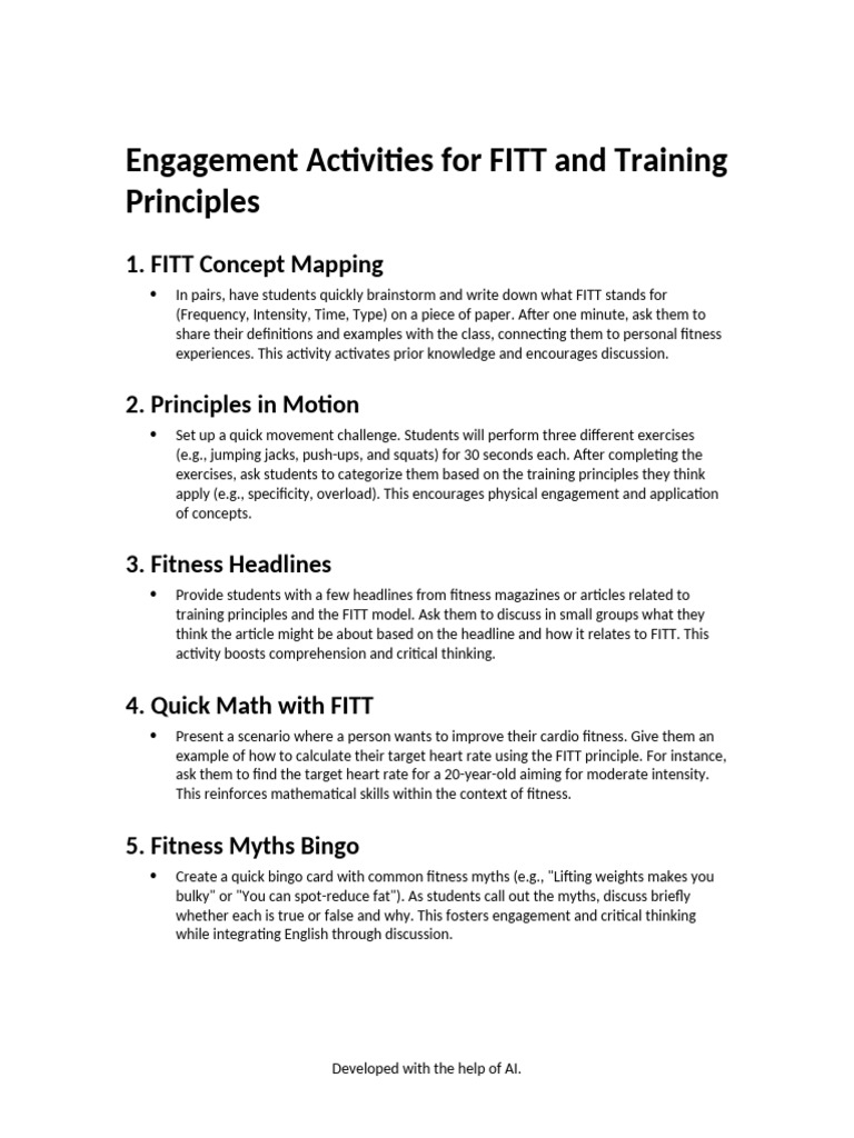 Engaging Activities for FITT Principles | PDF | Physical Fitness | Thought