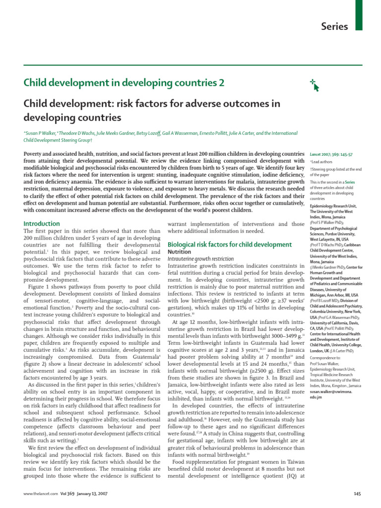 Child Development Risk Factors For Adverse Outcomes in Developing ...