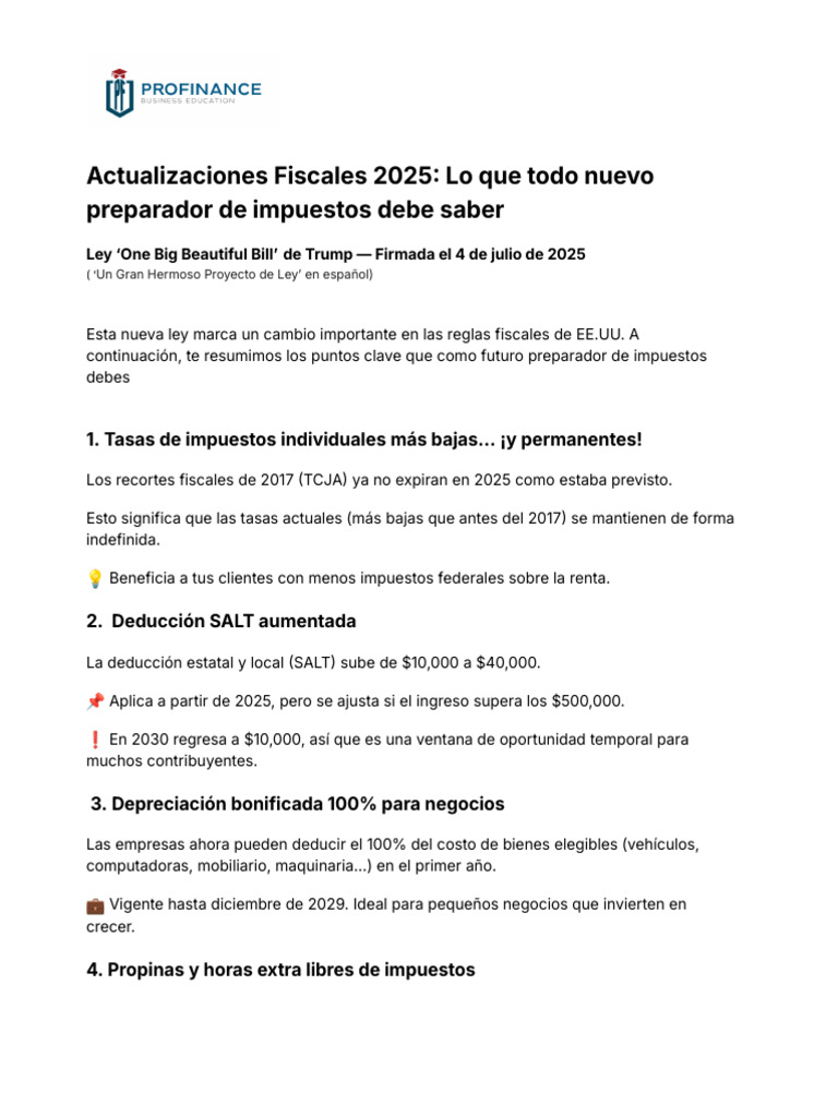 Cambios Fiscales 2025 para Preparadores | PDF | Impuestos | Economias