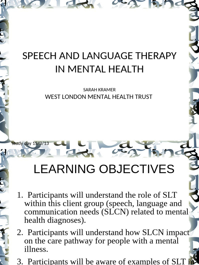 Speech Therapy's Role in Mental Health | PDF | Mental Disorder | Mental ...