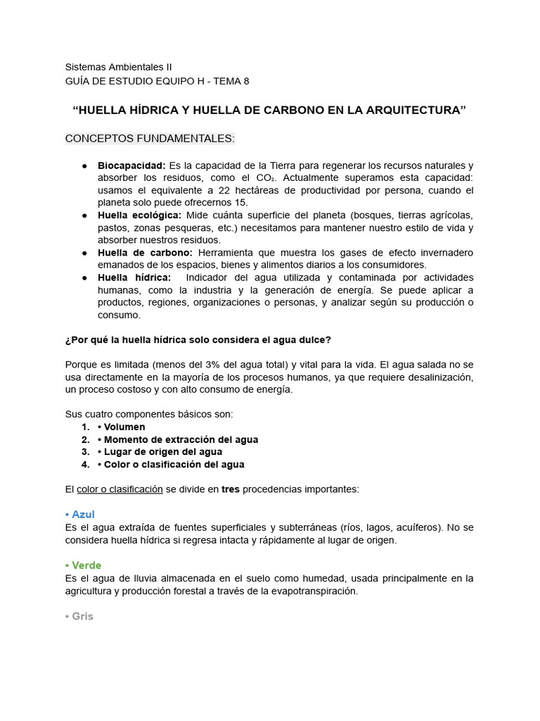 TEMA 8 - Huella Hídrica y de Carnono | PDF | Evaluación del ciclo de ...