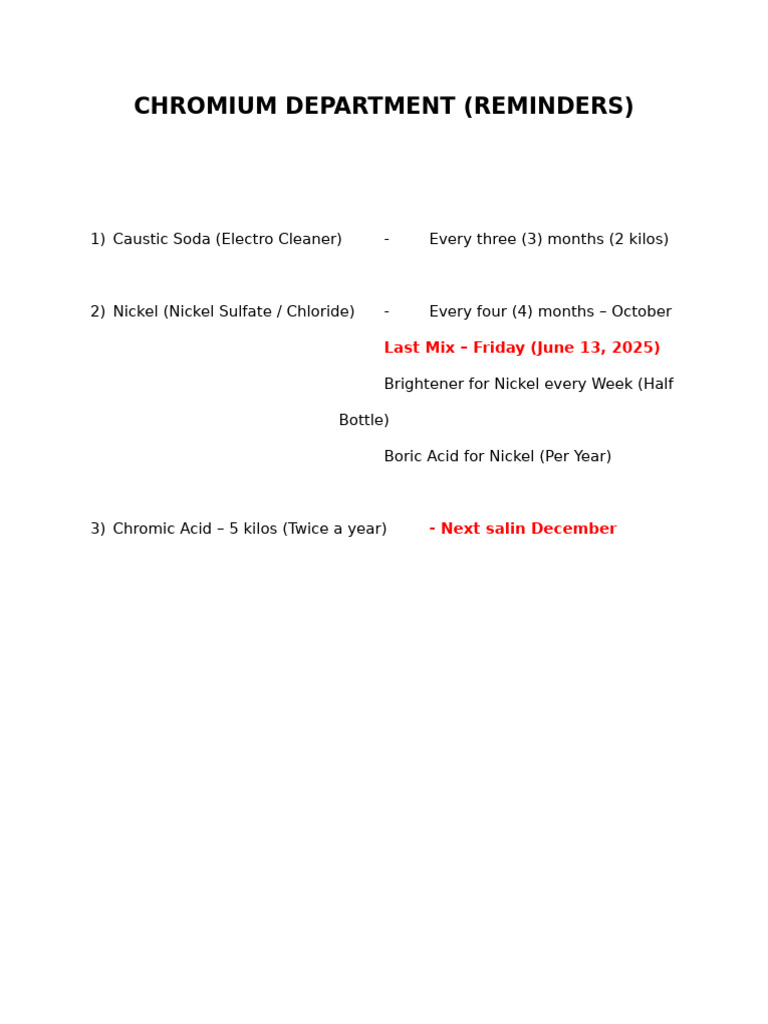 Chromium Department (REMINDERS) | PDF