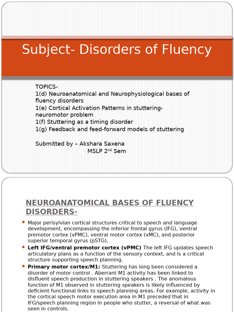 Subject- Disorders of Fluency | PDF | Auditory System | Cerebral Cortex