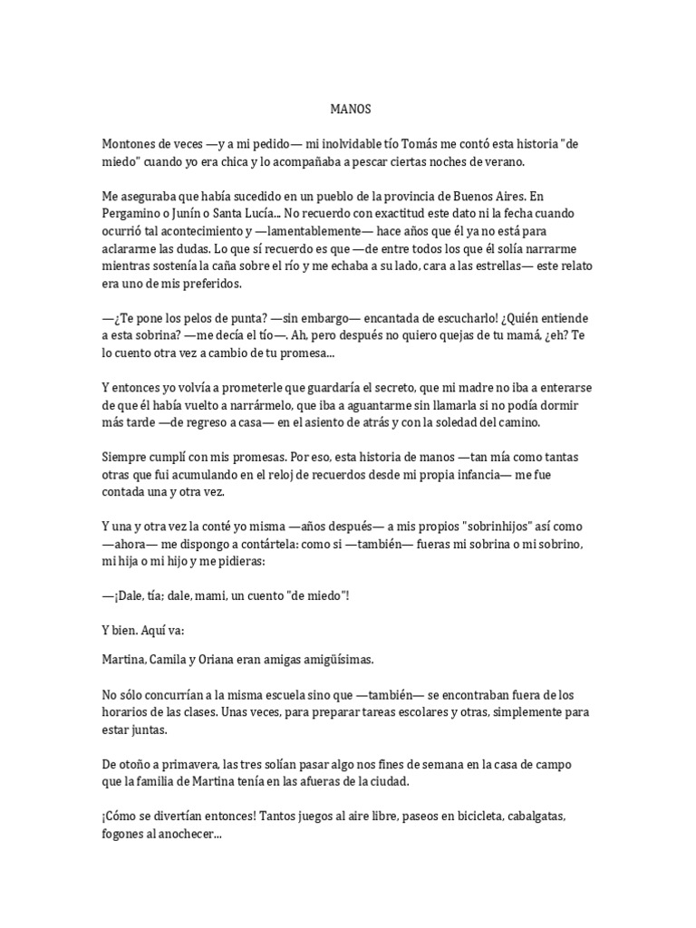 Cuento "Manos" de Elsa Bornemann | PDF