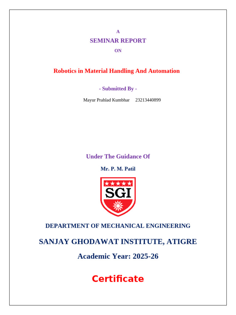 Robotics in Material Handling Seminar | PDF