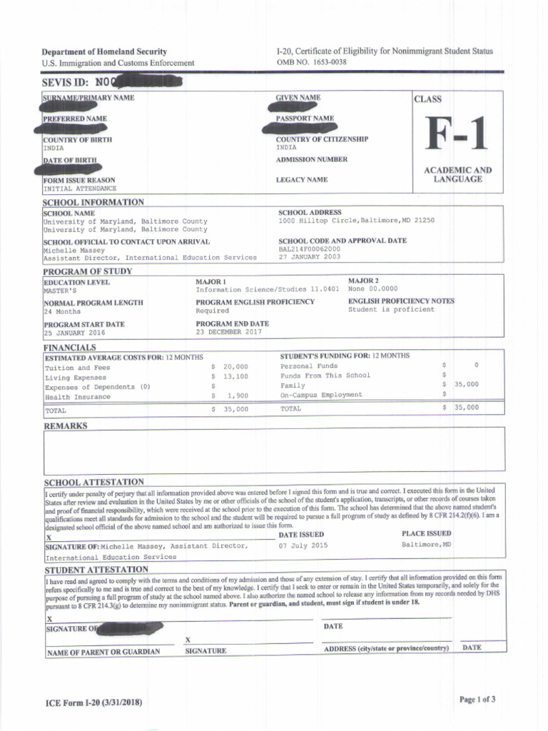 I-20 Certificate for Nonimmigrant Students | PDF | Travel Visa ...