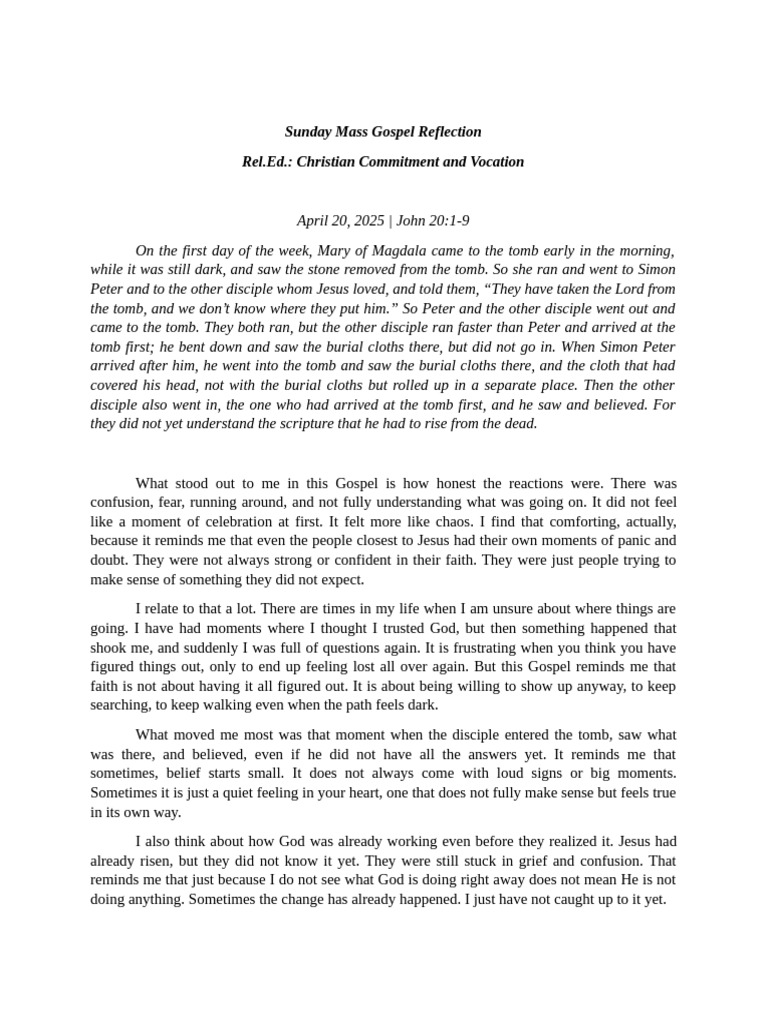 Sunday Gospel Reflection: Faith in Uncertainty | PDF | Disciple ...