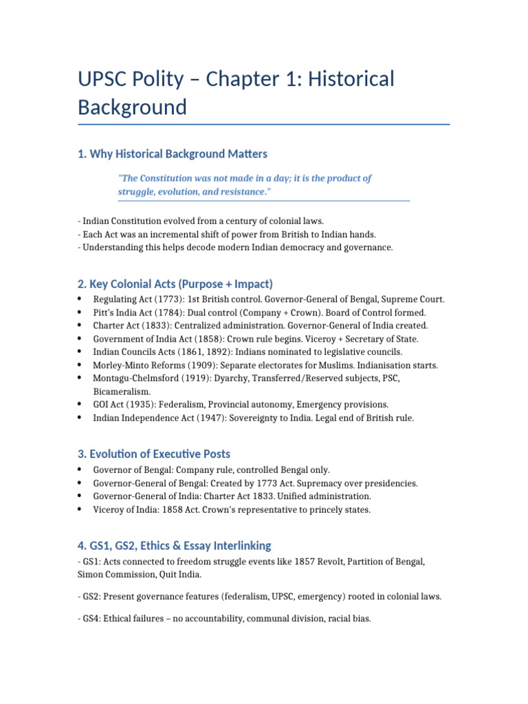 UPSC Polity: Historical Background Overview | PDF