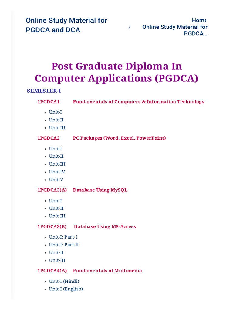 PGDCA & DCA Online Study Material | PDF | Computing | Application Software