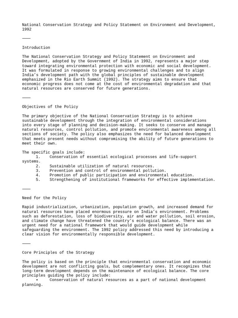 National Conservation Strategy 1992 | PDF | Sustainability ...