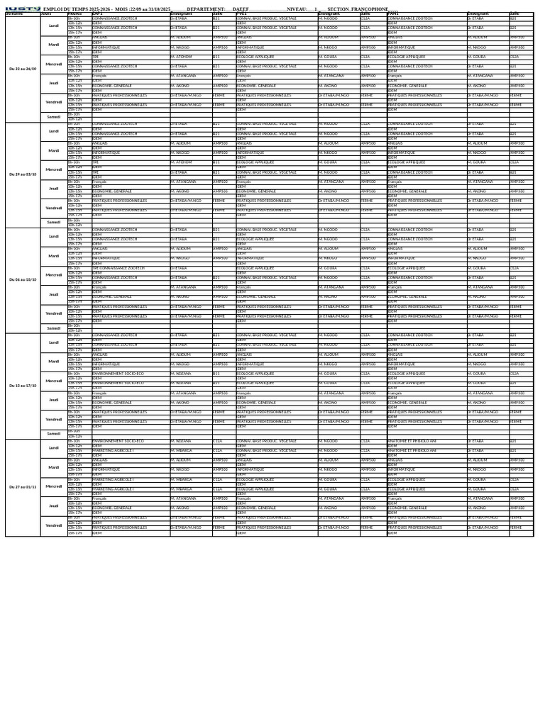 Emploi du Temps 2025-2026 DAEF | PDF | Phonétique | Langues