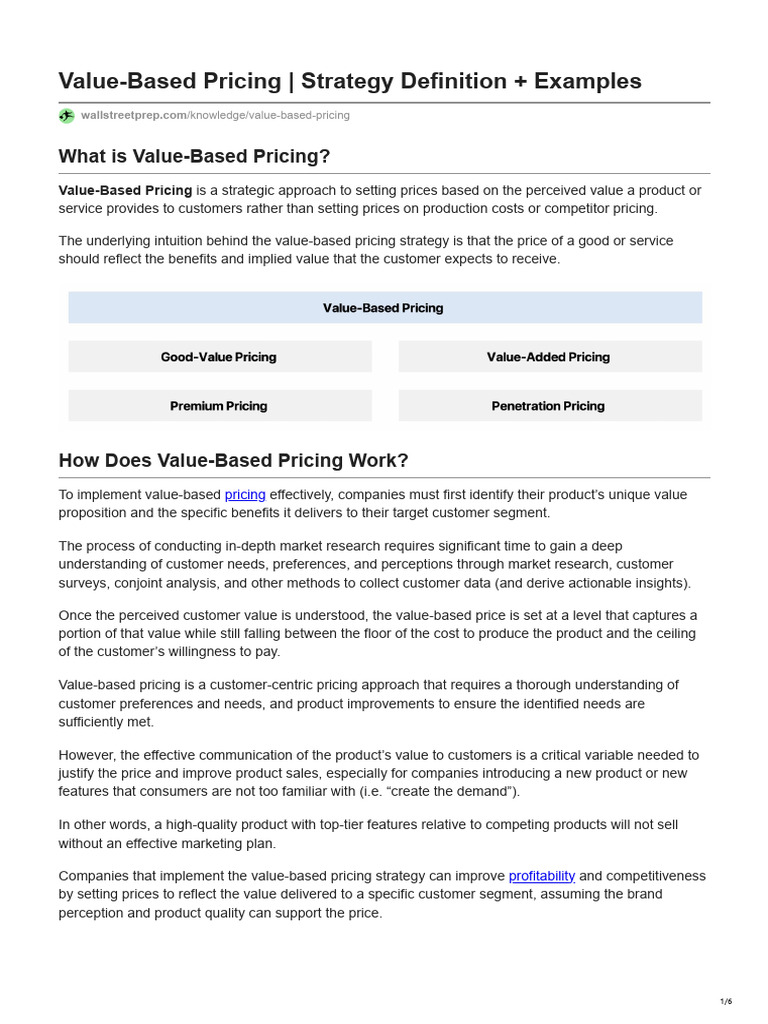 Value Based Pricing Model | PDF | Pricing | Marketing