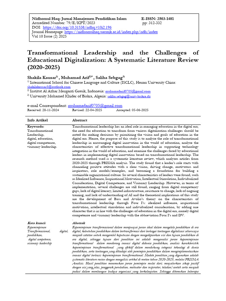 Transformational Leadership in Digital Education | PDF | Leadership ...
