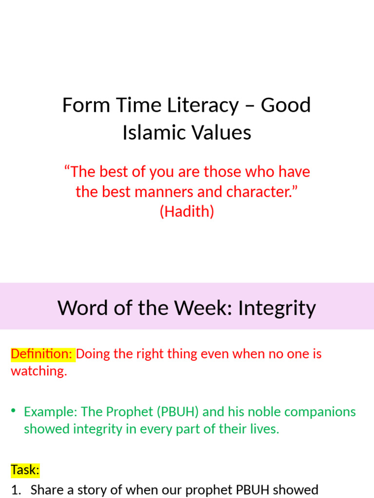Integrity and Islamic Values Activities | PDF
