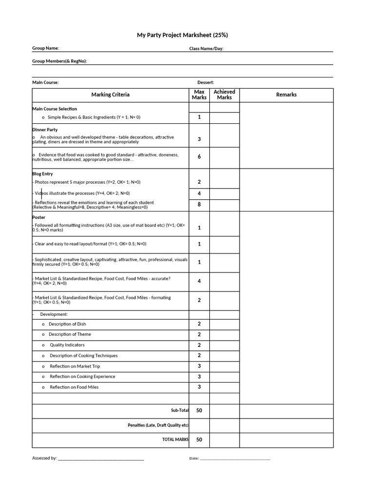 My Party Project Marksheet | PDF | Recipe | Food And Drink Preparation