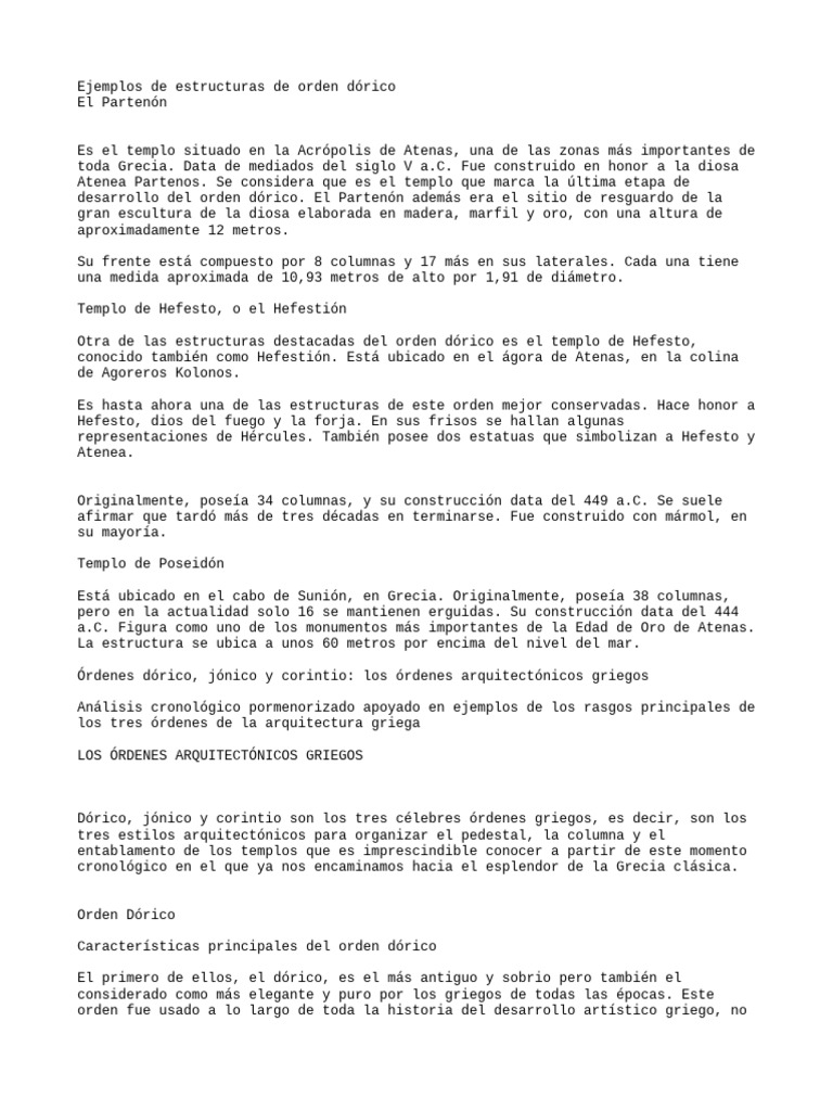 Órdenes Dórico, Jónico y Corintio | PDF | Antiguedad clasica | Antigua ...