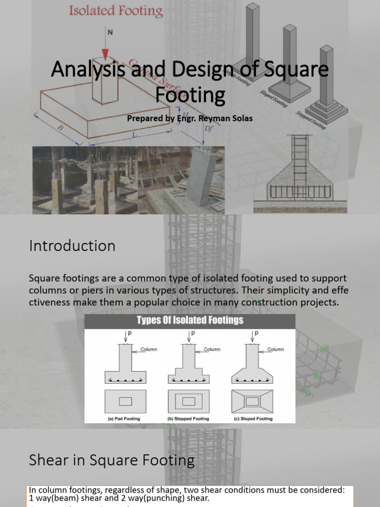Square Footing Design and Analysis Guide | PDF | Beam (Structure) | Bending