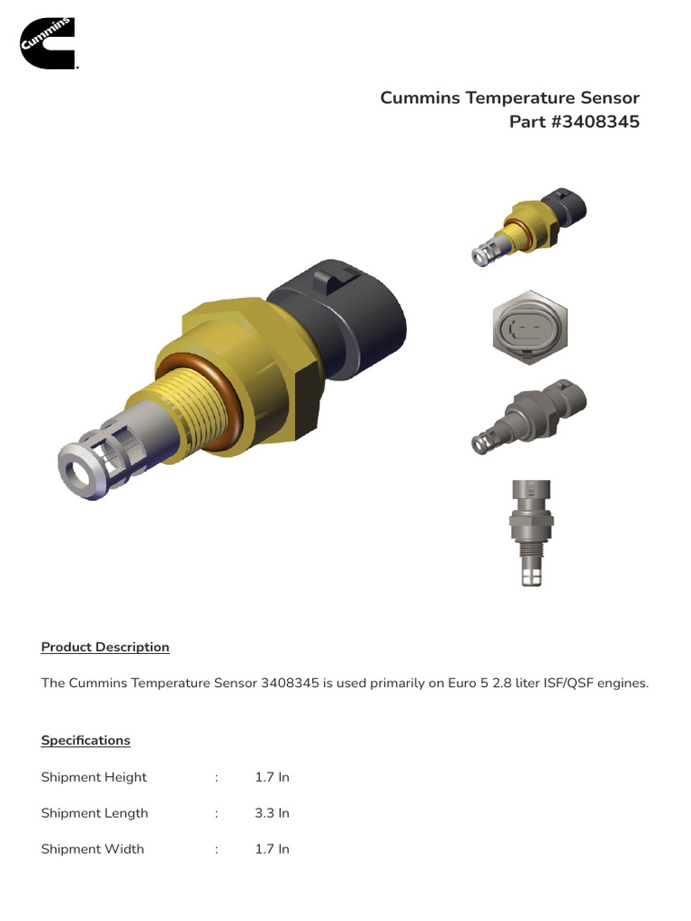Cummins Temp Sensor 3408345 for ISF/QSF | PDF