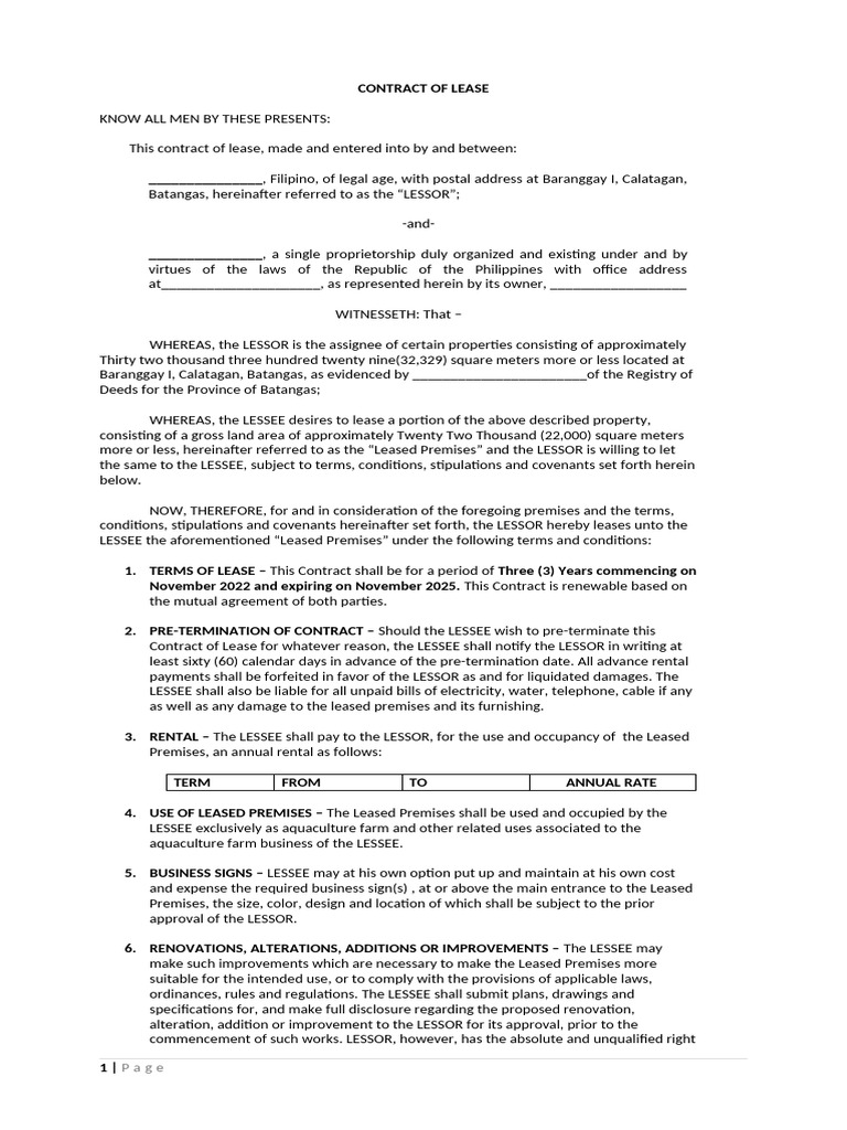 CONTRACT OF LEASE - Dummy - Scribd | PDF | Lease | Assignment (Law)