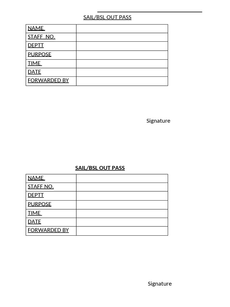 SAIL/BSL Out Pass Template | PDF