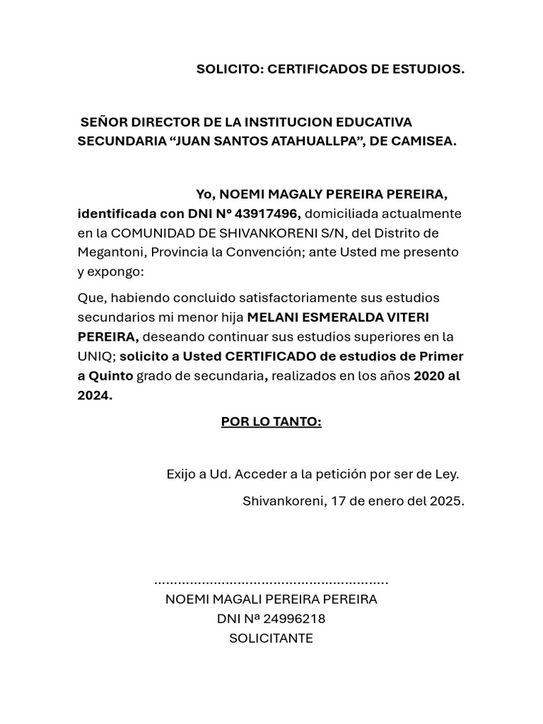 Solicitud de Certificado de Estudios | PDF