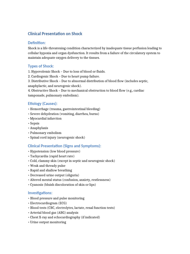 Understanding Shock: Types and Management | PDF | Shock (Circulatory ...