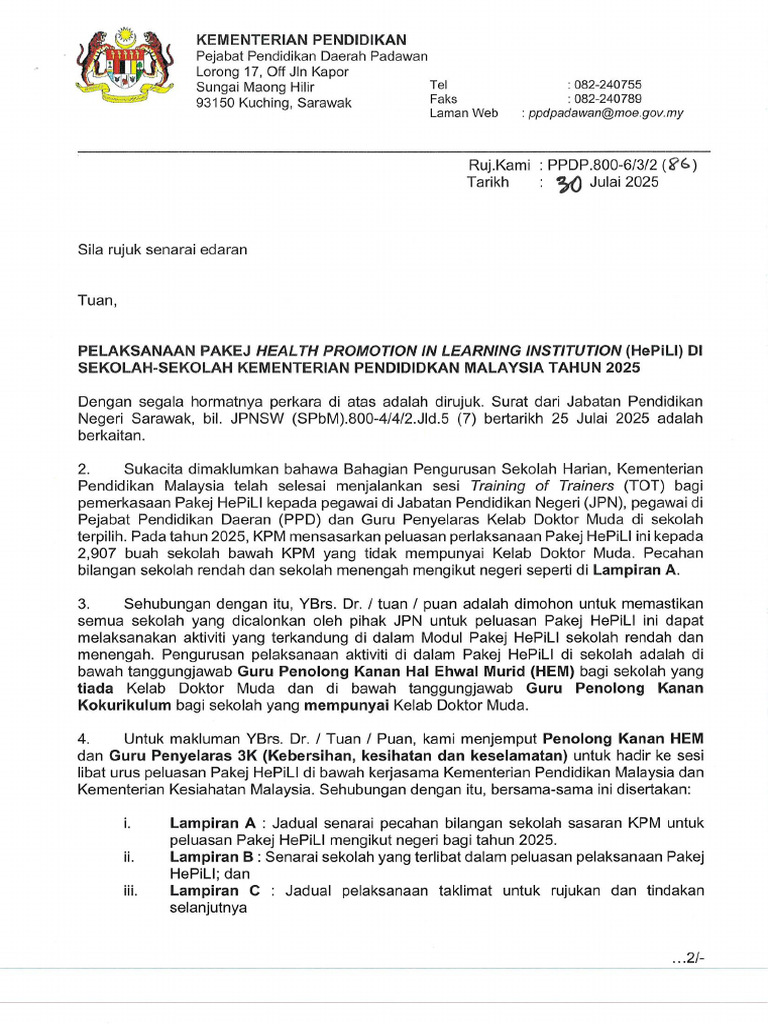 Pelaksanaan Pakej Hepili Di Sekolah2 KPM Tahun 2025 | PDF