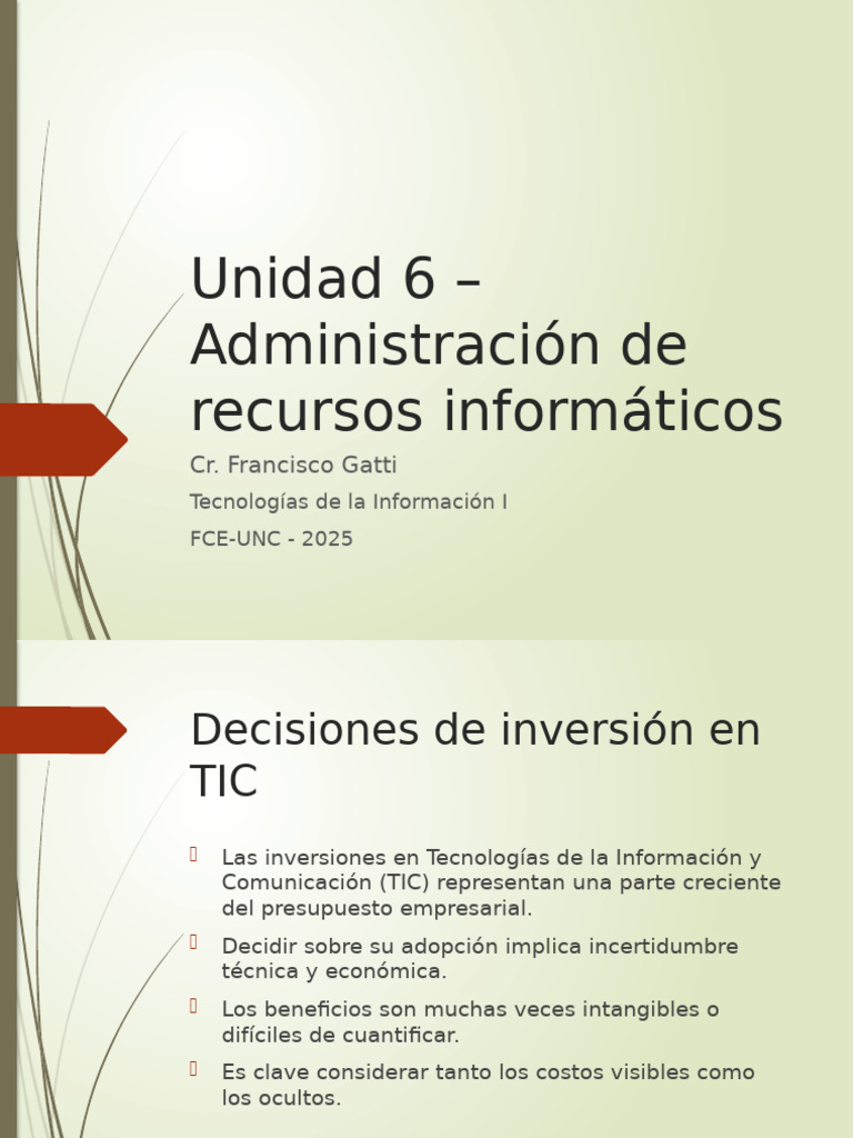 Inversión y Control de Costos en TIC | PDF | Tecnología de información ...