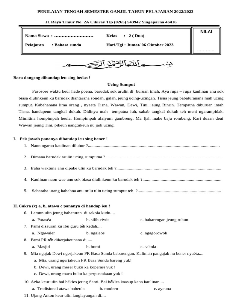 Soal Pts B Sunda Smt Kelas 2 Pdf
