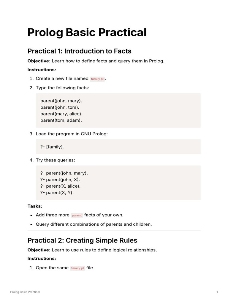 Prolog Basics: Facts and Rules Guide | PDF | Computing