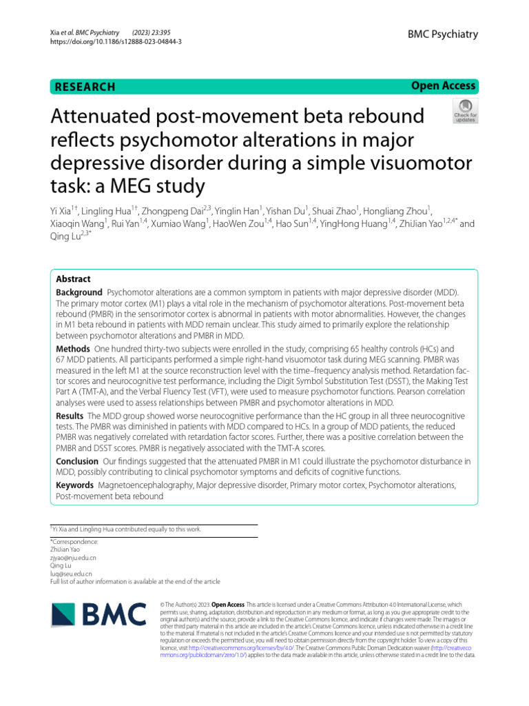 Attenuated Post-Movement Beta Rebound | PDF | Major Depressive Disorder ...