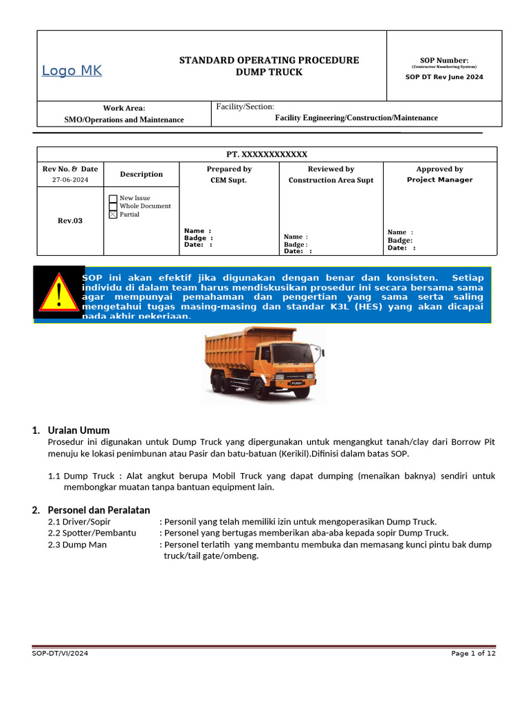 New Update Sop Dump Truck Reff June 24 | PDF
