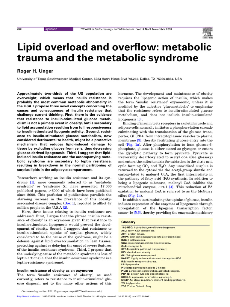 Insulin Resistance and Lipid Overload | PDF | Adipose Tissue ...