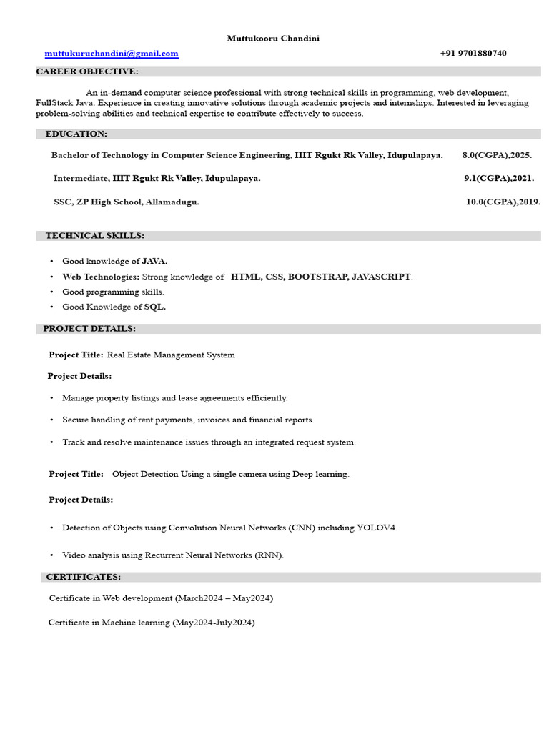 Computer Science Resume: FullStack Java | PDF