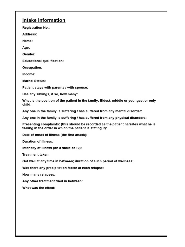 Patient Intake Form Template | PDF