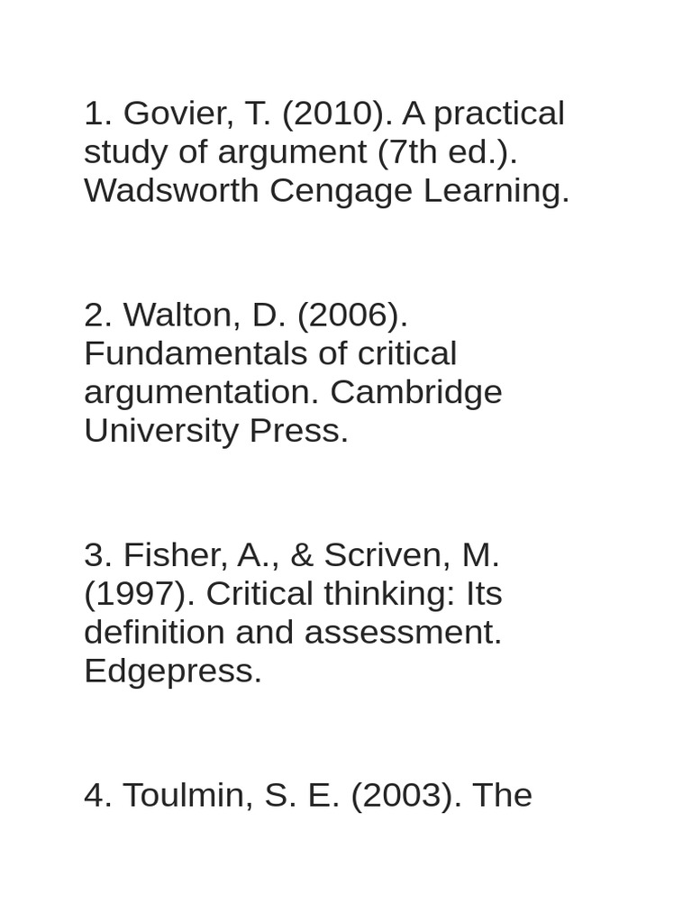 Key Texts on Argument and Critical Thinking | PDF