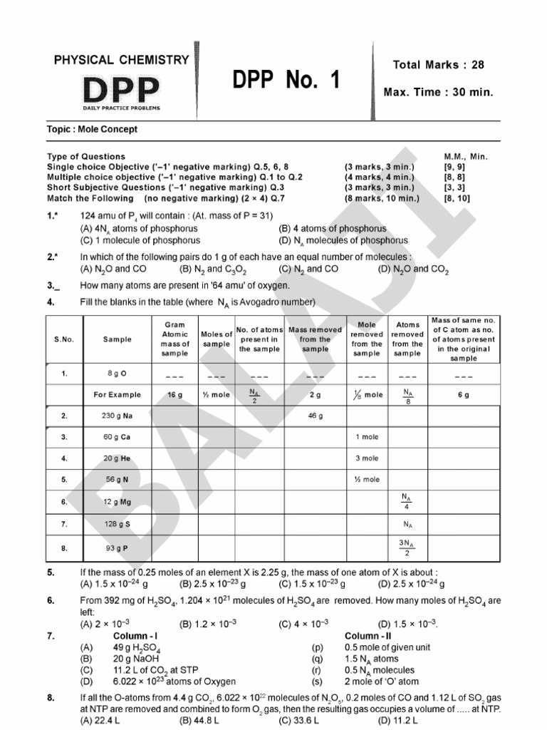 Jee Mains Chemistry DPP Class 11th Physical | PDF