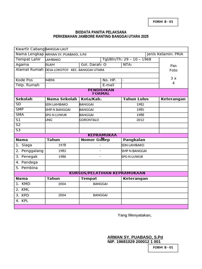 Biodata Panitia Jambore Banggai Utara 2025 | PDF