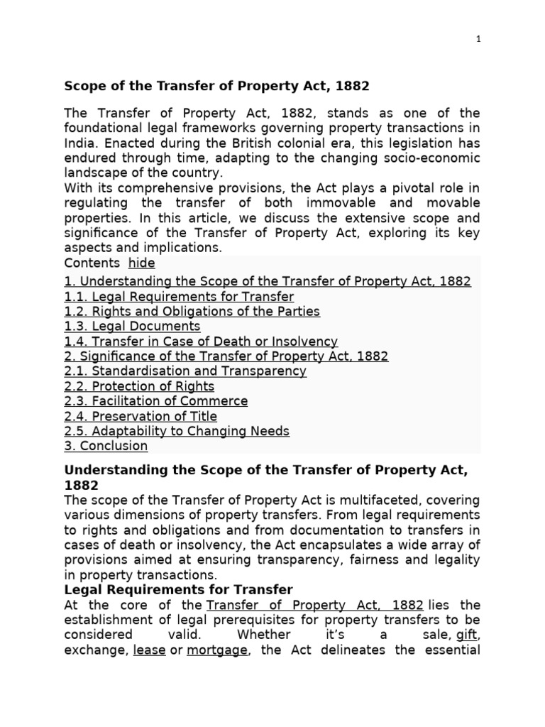 Scope of the Transfer of Property Act | PDF | United Kingdom Insolvency ...