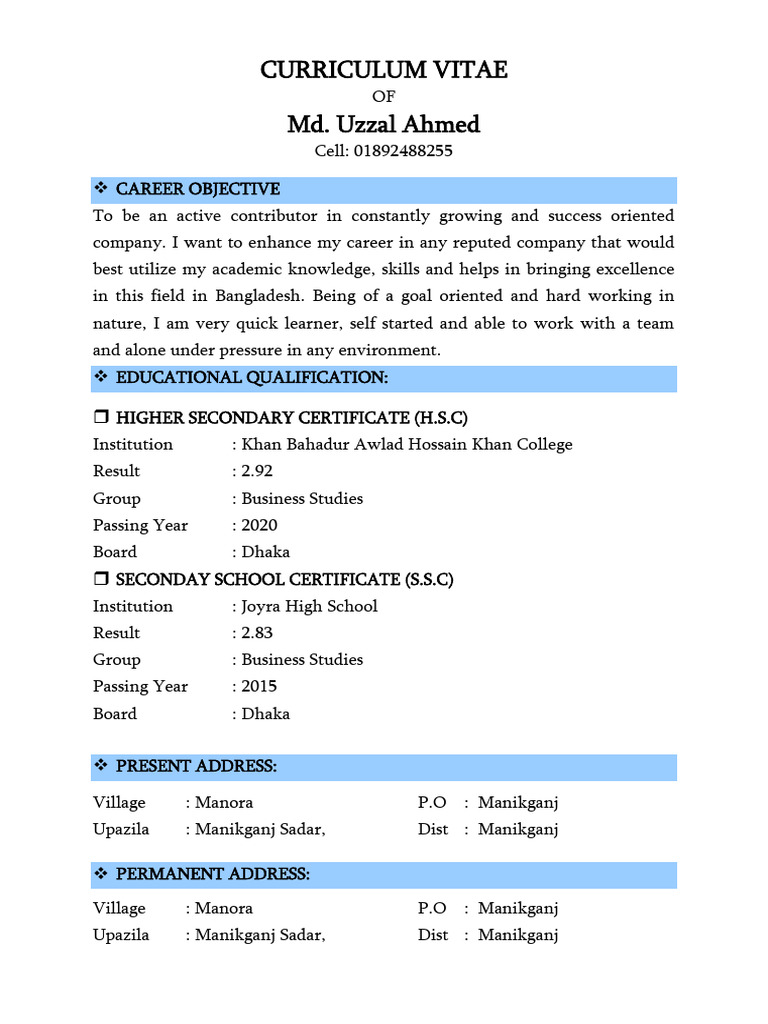 New Style CV Md. Uzzal Ahmed0 | PDF | Bangladesh